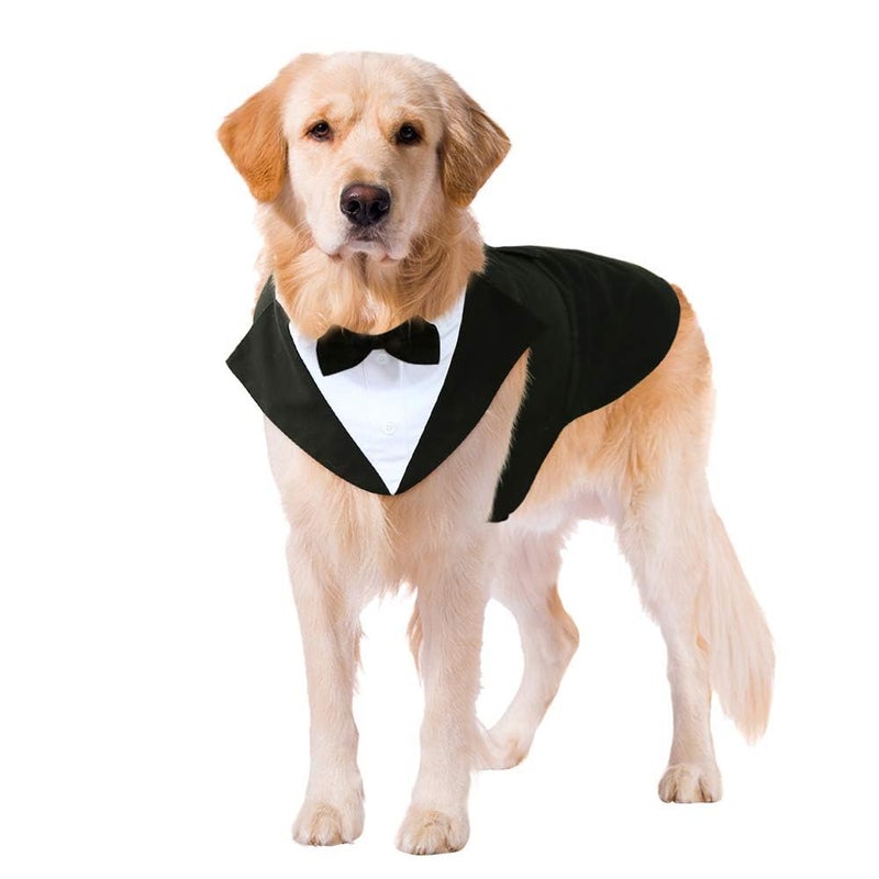 Kuoser Dog Tuxedo Dog Suit and Bandana Set, Dogs Tuxedo Wedding Party Suit, Doggy Prince Bow Tie Shirt Formal Pet Wedding Attire for Large Medium and Small Dogs Golden Retriever Samo Bulldogs - Image 1
